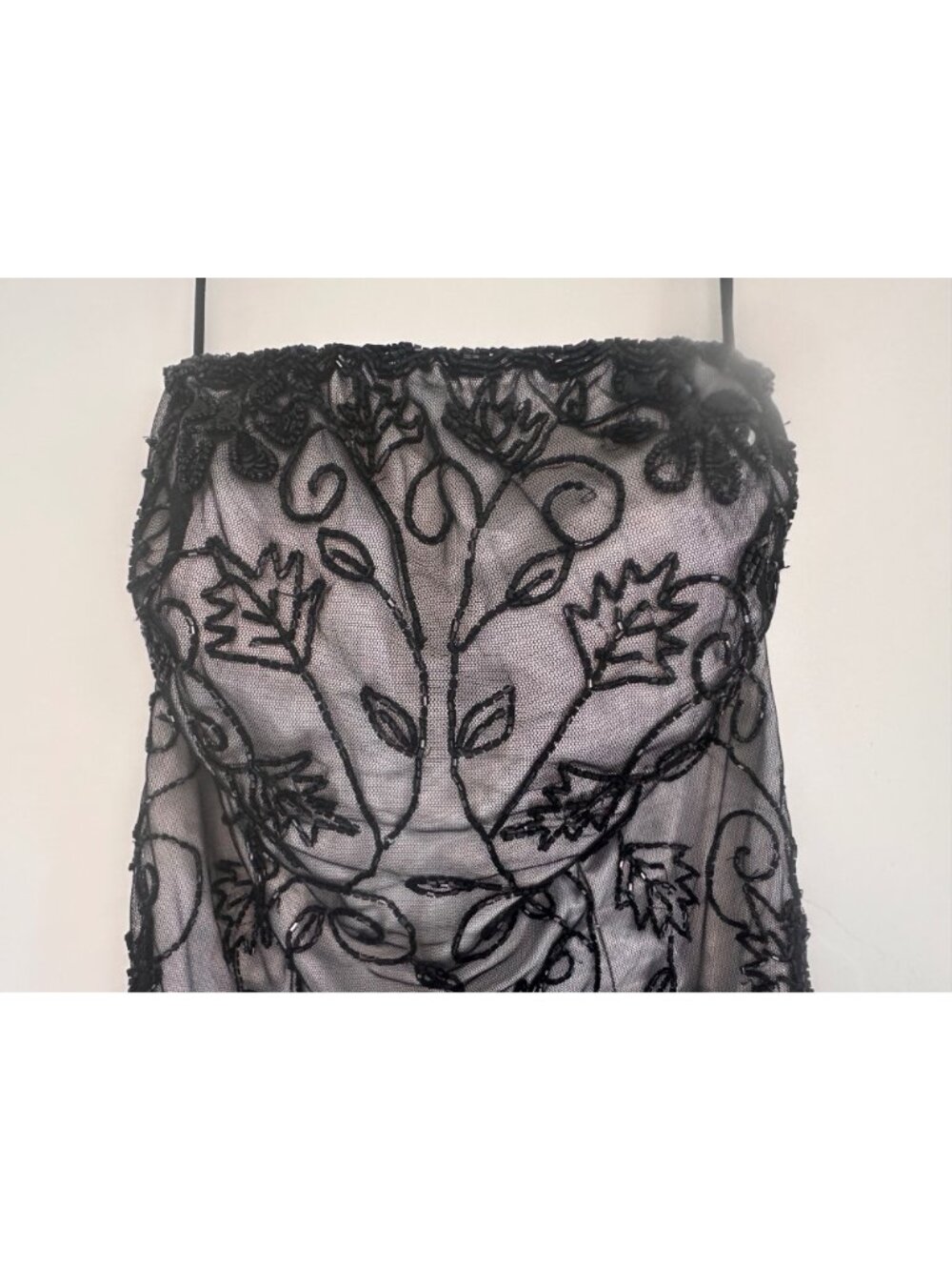 Cache Floral Beaded Evening Prom Gown Dress XS Black Mesh Embroidered Y2K Whimsi - Picture 10 of 16